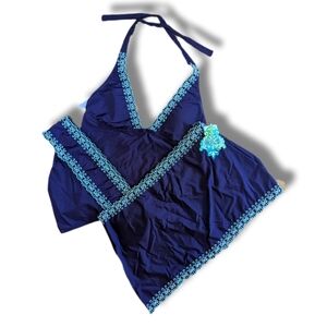 Becca Purple and Green Halter Swimsuit And Cover Up Skirt Large